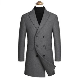 Men's Jackets Men Double-breasted Cashmere Trench Coats Long Wool Blends Winter Jackets Warm Coats Male Business Casual Trench Coats Size 4XL 231115