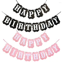 Party Decoration Black Pink Happy Birthday Banners Letter Paper Garland Bunting Flags Decorations Kids Baby Shower Supplies