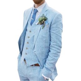 Men's Suits Blazers 3 Piece Men's Retro Linen Men Suit Beach Wedding Suit Summer Slim Fit Linen Suit Groomsmen For WeddingBlazerVestPants 231115