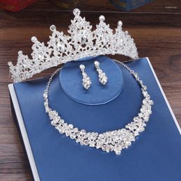 Necklace Earrings Set Baroque Luxury Crystal Beads Bridal Jewellery Rhinestone Crown Tiara Weddings African