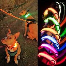 Dog Collars Led Collar Adjustable Flashing Rechargea Nylon Luminous Usb Anti-Lost Glowing For Small Big USB/Battery