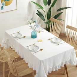 Table Cloth White Rectangular Tablecloth with Ruffles Cotton Linen Plain Tablecloth Dining Table Cover Wedding Tablecloth Home Decor W0414