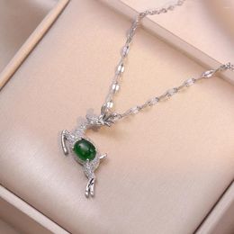 Pendant Necklaces Stainless Steel Sika Deer Necklace For Women Micro Paved Clavicle Crystal Elk Chain Green Party Jewelry Christmas Gift