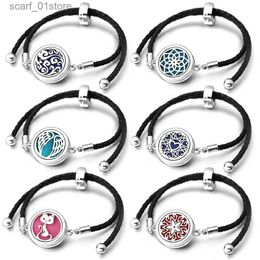 Chain Angel Wings Heart-Shed Stainless Steel Aromathery Bangle Adjustable Leather Buckle Bracelet Women Diffuser Locket JewelryL231115