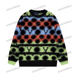 xinxinbuy Men designer Hoodie Sweatshirt Colorful stripes wool long sleeve women blue Black white gray S-2XL
