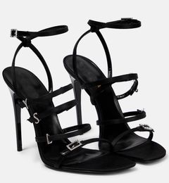 Sapatos femininos de verão de luxo, sandálias Jerry, fivelas de cetim, enfeitadas com cristais, salto alto, sandálias femininas pretas, vestido de noiva para festa EU35-43