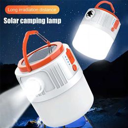 Camping Lantern Solar Camping Lantern 6 Modes Type-C USB Solar Portable Tent Lamp Led Lanterns For Outdoor Night Market Stall Emergency Light Q231116