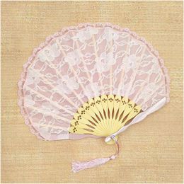 Party Favor Pink White Retro Spanish Bamboo Carved Embroidered Lace Hand Fan Dancing Shell Folding Za4969 Drop Delivery Home Garden Dh90S