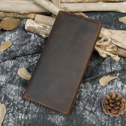 Wallets Luufan Cowhide Long Purse Wallet Simple Vintage Casual Po Card 2 Folds Crazy Horse Leather Men Inner Zipper