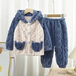 home clothing New Kids Flannel Pyjama Sets Boys Girls Autumn Winter Thicken Warm Home Wear Cartoon Lapel Long Sleeve Sleeping Clothing Sets R231115