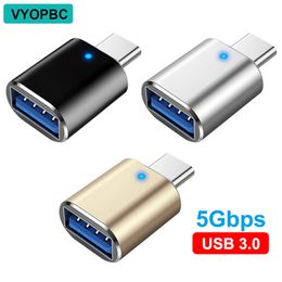 LED USB 3.0 To Type C Adapter OTG To USB C USB-A To Micro USB Type-C Female Connector For Samsung Xiaomi POCO Adapters