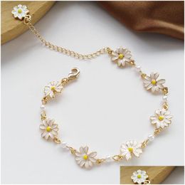 Charm Bracelets Voleaf Dainty Pearl Daisy Bracelet For Women Adjustable Enamel Flower Jewellery With Charms Vbr137 Drop Delivery Jewellery Dhpav