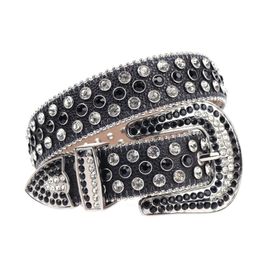 Belts Genuine Leather Belt Western Rhinestones For Women Men Diamond Studded Luxury Pin Buckle Strass Cinturones Para Mujer