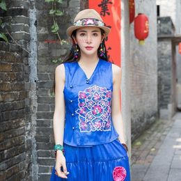 Ethnic Clothing 2023 Traditional Chinese Qipao Vintage Sleeveless Vest Outwear Coat Flower Embroidery Women Tops Waistcoat Oriental Tang