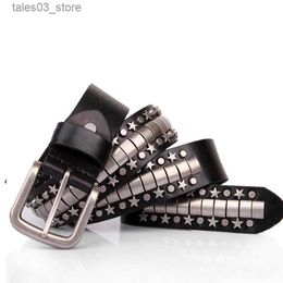 Belts 3.8CM Cowskin Genuine Leather Belt Metal Pin Buckle Men Belt Male Wide Cowhide Hiphop Rock Rivet Belts For Men Ceinture Black Q231115