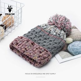 Beanie Skull Caps Lovely Colour matching knitted Woollen hat women's autumn and winter Korean white belt