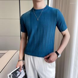 Men's T Shirts 2023 Summer Round Neck T-shirt Men Short-sleeved Knit Breathable Thin Slim Top Casual Business Social Ice Silk Knitted