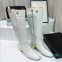 women's diamond mesh elastic band thick heeled boots high boots round toe inner zipper upper patent leather flannel fabric panel size 35-41