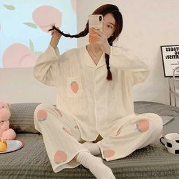 home clothing Large Size Pyjamas For Women New Lapel Long Sleeve Shirt Suit Spring Autumn Home Wear Clothing Female Pyjamas Sets R231115