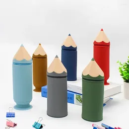 Silicone Zipper Pencil Case Creative With Suction Cup Pen Shaped Makeup Brushes Holder Waterproof Desktop Organiser