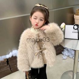 Jackets Fashion Girls Fur Long Sleeves Winter Warm Faux Fur Coat Solid Color Bow Baby Girl Thick Jackets Childrens Top CH196 J231115