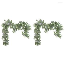 Decorative Flowers 2Pcs Lambs Ear Garland Greenery And Eucalyptus Vine / 38 Inches Long Soft Drapey Wedding