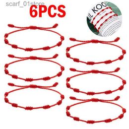 Chain 6PCS 7 Knot Red String Bracelet For Couple Rope Braided Bracelets Protection Good Luck Alet for Success Handmade Jewellery GiftL231115