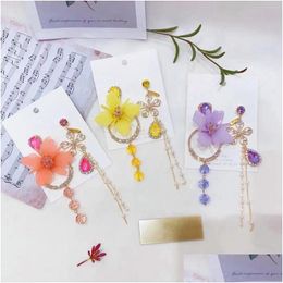 Dangle Chandelier Mengjiqiao Korean Luxury Asymmetric Flower Crystal Drop Earrings For Women Girls Elegant Pearl Tassel Oo Dhgarden Dh47K