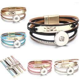 Charm Bracelets Snap Button Jewellery Leather 18mm Buttons Bracelet Handmade Punk Multilayer For Valentines Gift