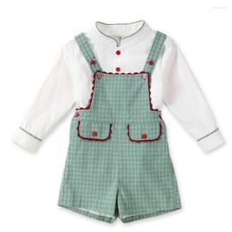 Clothing Sets 1-6Y Sister Brother Matching Baby Boy Spanish Cotton 2PCS Clothes Set Kids Plaid Bloomers White Shirts Boutique Classic Outfit