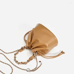 Evening Bags Genuine Leather Bucket Bag Drawstring Crossbody For Women Casual Tote Large Capacity Handbag Versatile Female