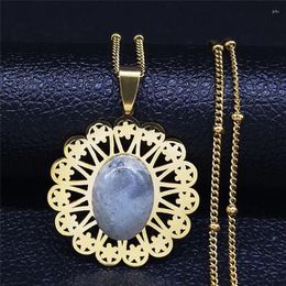 Pendant Necklaces Boho Flower Of Life Flash Stone Stainless Steel Statement Necklace Gold Color Women Jewelry Collier Femme N4304S04