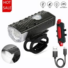 Bike Lights 2Pcs Light Set LED USB Rechargeable 300 Lumens 3 Modes Bicycle Lamp MTB Road Front And Tail Flashlight 231115