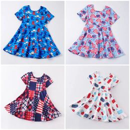 Girl Dresses Girlymax July 4th Independence Day Twirl Dress Summer Girls Kidswear Children Boutique Clothing Milk Silk Stripe Stars