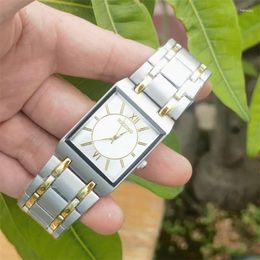 Wristwatches ROSRA Brand Watch For Men Classic Gold Reloj Square Rectangle Dial Quartz Wristwatch Male Man Black Sliver Clock Luxury Watches