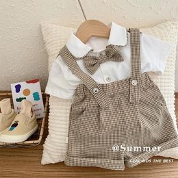 Clothing Sets Children Boys Set Gentleman Costume Short Sleeve Shirt Tops 0-6 Year Old Summer Baby Fashion Bow Plaid Shorts Wear