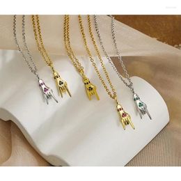 Pendant Necklaces ZHUKOU Cool Finger Pendants Necklace For Women Colourful Cubic Zirconia Heart Shape Charms Friend Christmas Gifts