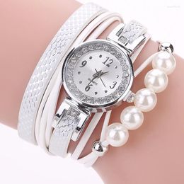 Wristwatches Women Bracelet Pearls Watch Luxury Fashion Ladies Leather Quartz Watches Relogio Feminino Zegarek Damski