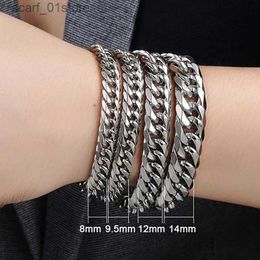 Chain HNSP 8MM-14MM Wide Stainless Steel Cuban Bracelet For Men Punk Hand Chain Male Jewellery Accessorie GiftL231115