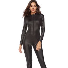 Women's Jumpsuits & Rompers Plus Size Women Sexy Faux Leather Night Club Jumpsuit Bodysuit Latex PVC Catsuit Zipper Open Crotch Erotic