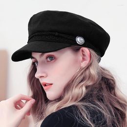 Berets Winter Hats For Women French Style Wool Baker's Boy Hat Cool Baseball Cap Black Visor Gorras Casquette