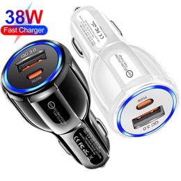 Portable Fast Quick Charging Vehicle USB C Car Charger Portable Power Adapters 38W 20W 36W Charger For IPhone 11 12 13 14 15 Plus Pro max Samsung Xiaomi Huawei With BOX