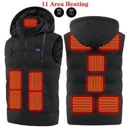 Men's Jackets Heated Jacket Men USB Warm Clothes Winter 11 Zone Heated Women s Sleeveless Jackets Outdoor Electric Heating Vest Hooded 231115