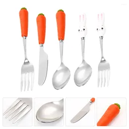 Flatware Sets Stainless Steel Cutlery Ceramic Dishes Kid Spoon Utensils Dessert Fork Ceramics Metal Dinner Child