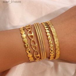 Chain Waterproof Adjustable Stainless Steel Open Cuff Bangles Bracelets For Women Fashion Heart Round Braid Gold Plated BangleL231115