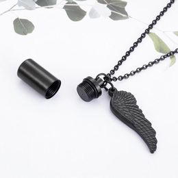 Chains Black Angel Wing Cylinder Jewellery For Ashes Keepsake Memorial Necklace Pet Friend Family Circle Pendant Thick