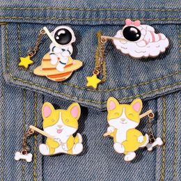 Brooches Astronaut With Star Animal Enamel Pins Cartoon Dog Lapel Fashion Jewelry Brooch Hat Backpack Clothes Badge Gift For Friends