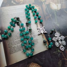 Chains Rosary Necklace Jesus Christ Cross Pendant Necklaces Natural Opal Bead Long Chain Mens Women Christian Fashion Jewellery