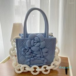Evening Bags Fashion Women's Pearl Chain Three-dimensional Flower Bag Ladies Niche Design Handbag 2023 Fairy Shoulder Female
