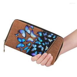 Wallets Luxury Leather Women Bag Butterfly Pattern Purse PU Blue Purple Colour Design Card Holder For Long Ladies Wallet